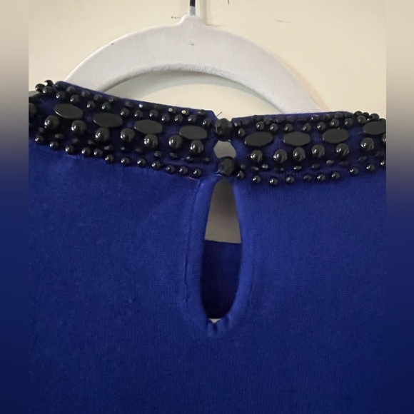 NEW! Cyrus Rich Blue Viscose Top With Jeweled Neckline Women’s Size Large - Picture 3 of 15